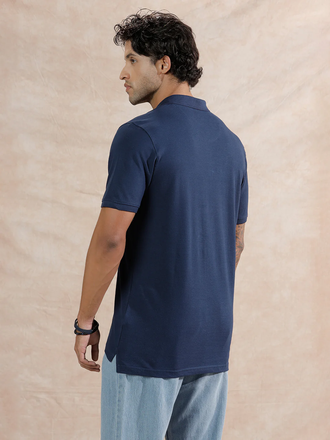 Caricature Logo Slim Fit Polo T-Shirt  | Navy Blue - Image 3