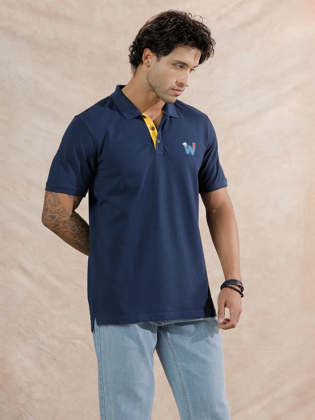 Caricature Logo Slim Fit Polo T-Shirt  | Navy Blue - Image 4