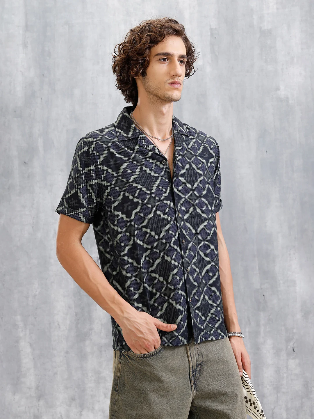 Casual AOP Resort Collar Shirt | Black - Image 4