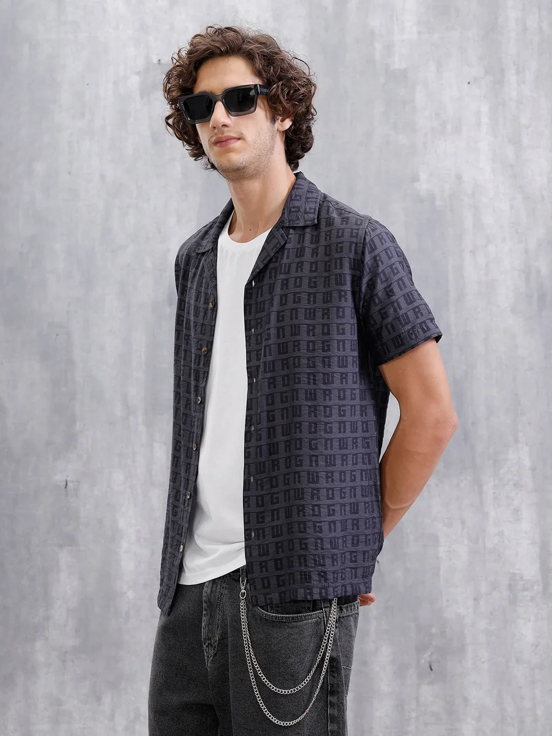 Casual AOP Resort Collar Shirt | Black - Image 4