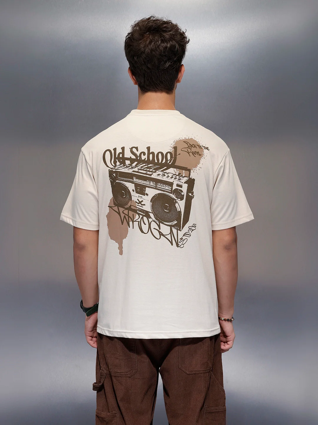 Casual Back Printed Oversized T-Shirt  | Beige - Image 3