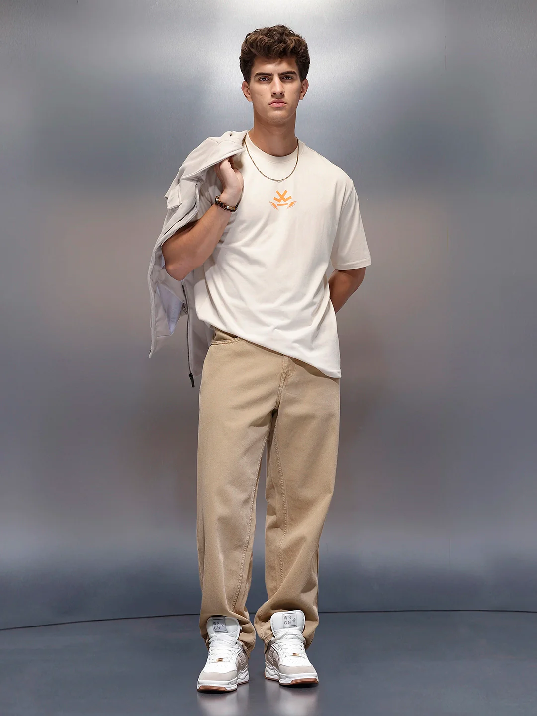 Casual Back Printed Oversized T-Shirt  | Beige - Image 2