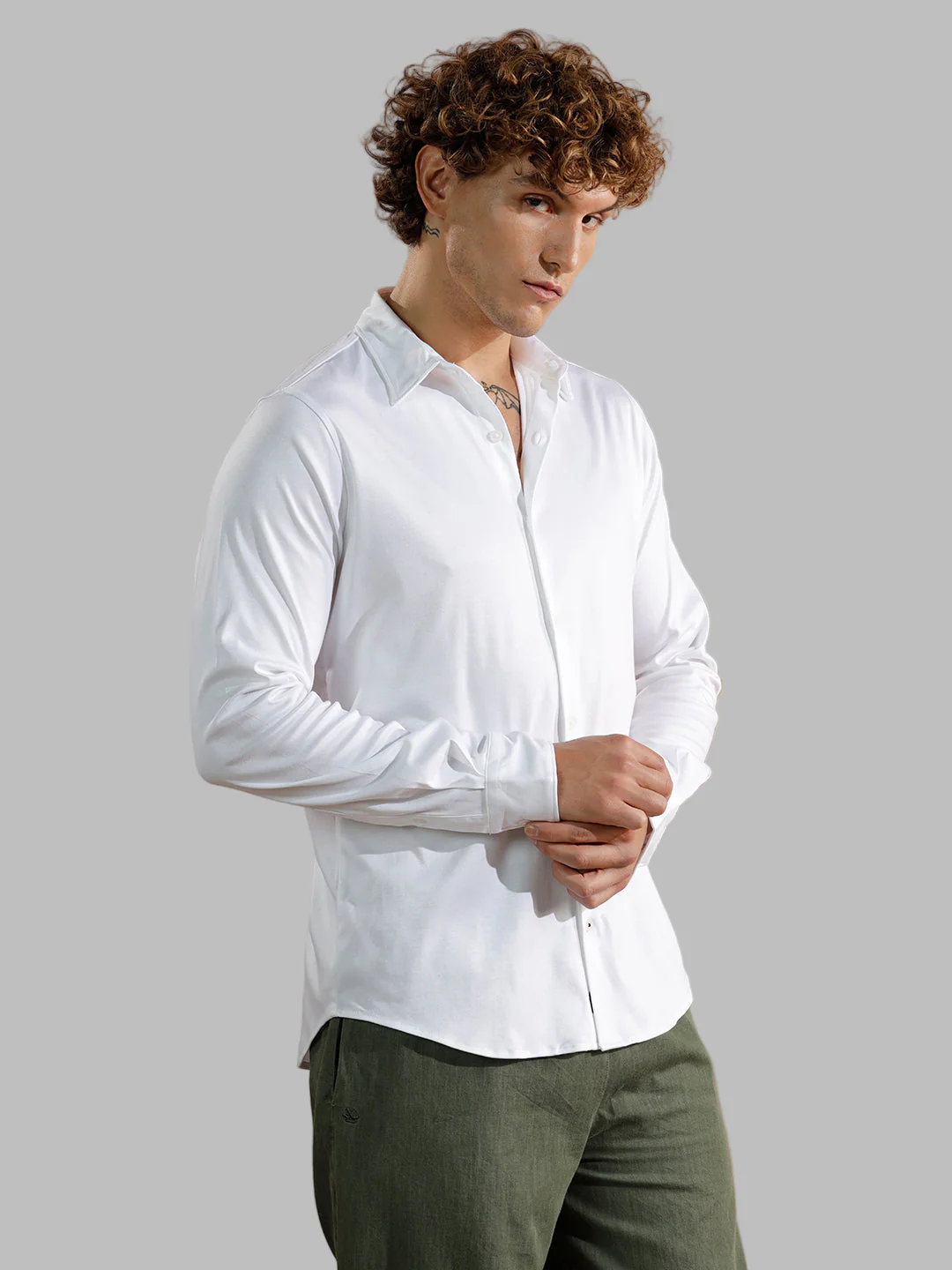 Solid Stretch Slim Fit Shirt | White - Image 3