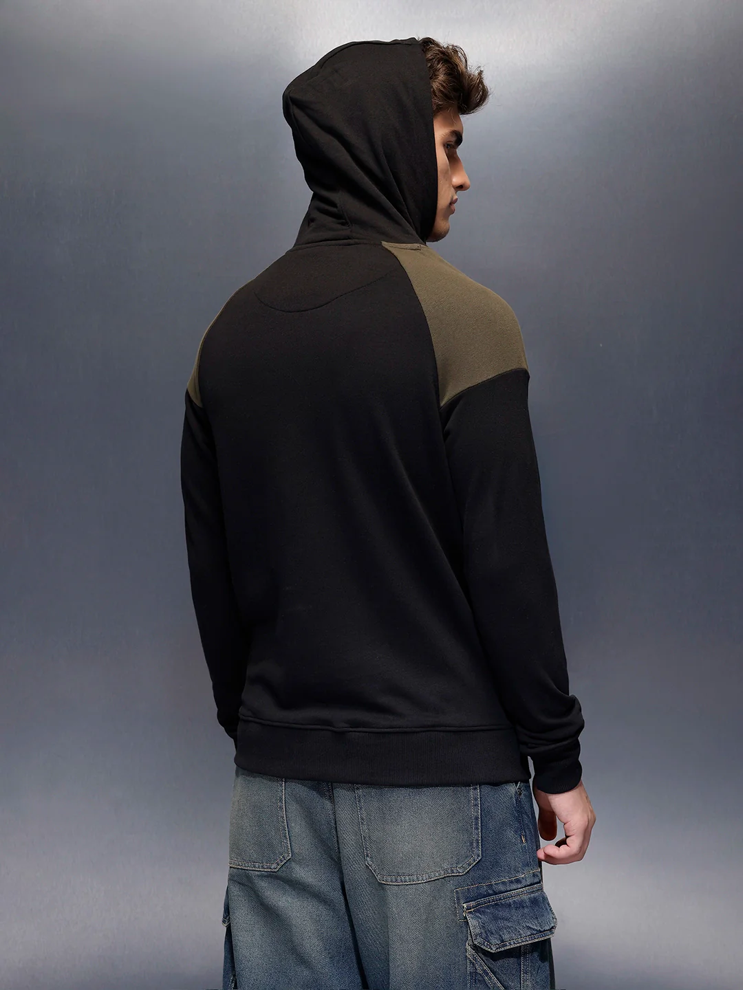 Casual Cut & Sew Hoodie  | Black - Image 3