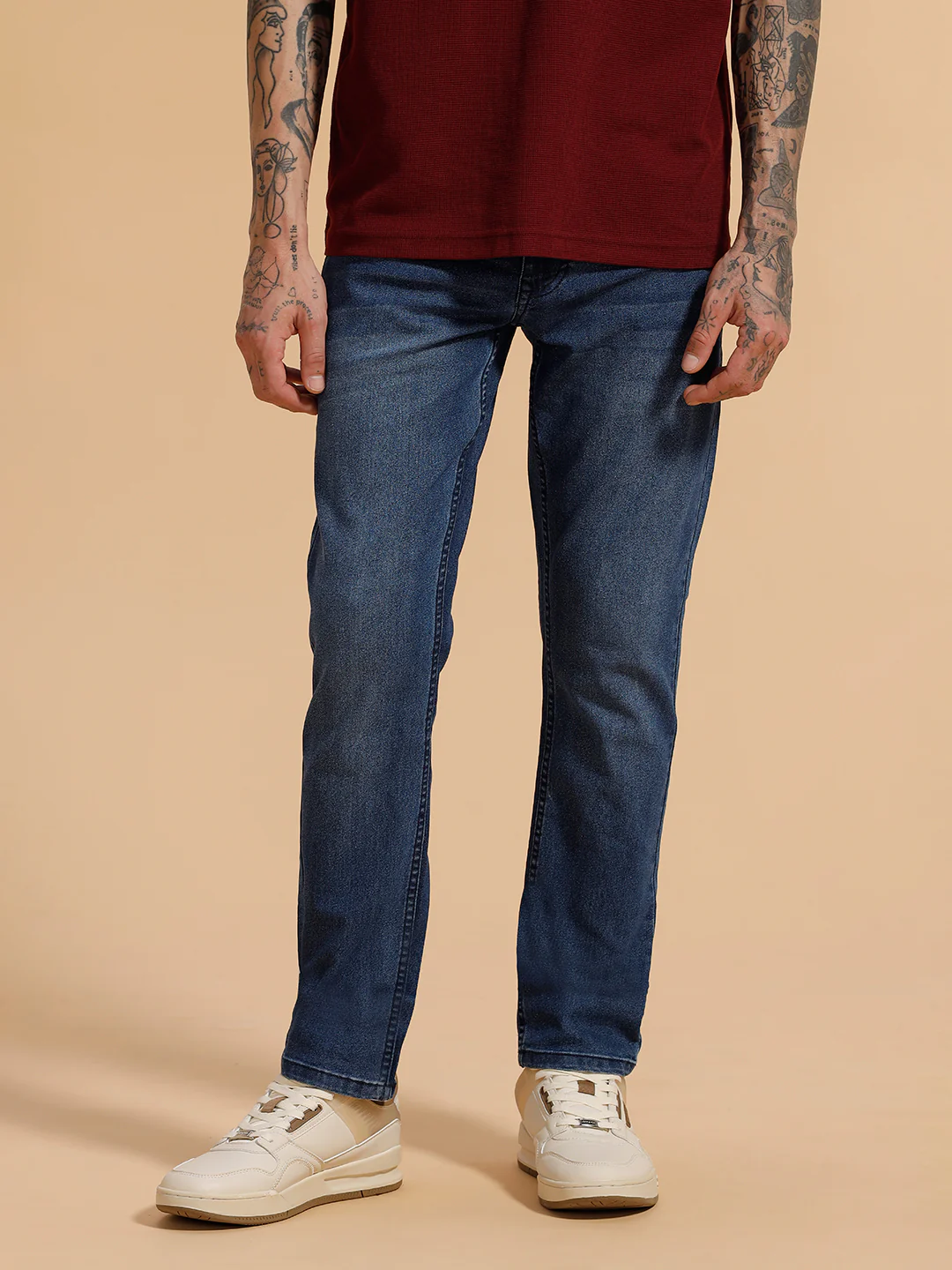 Casual Faded Slim Fit Jeans | Blue - Image 4
