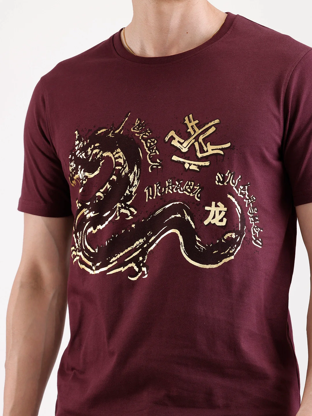 Casual Foil Printed T-Shirt   |  Maroon - Image 5