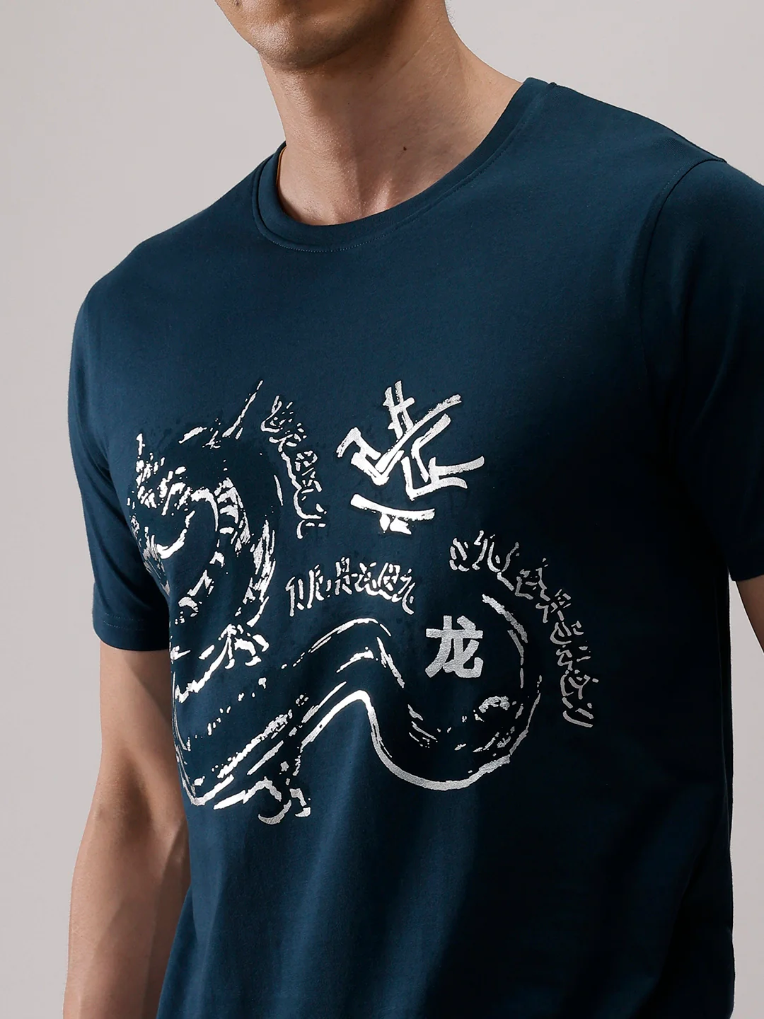 Casual Foil Printed T-Shirt   |  Teal - Image 5