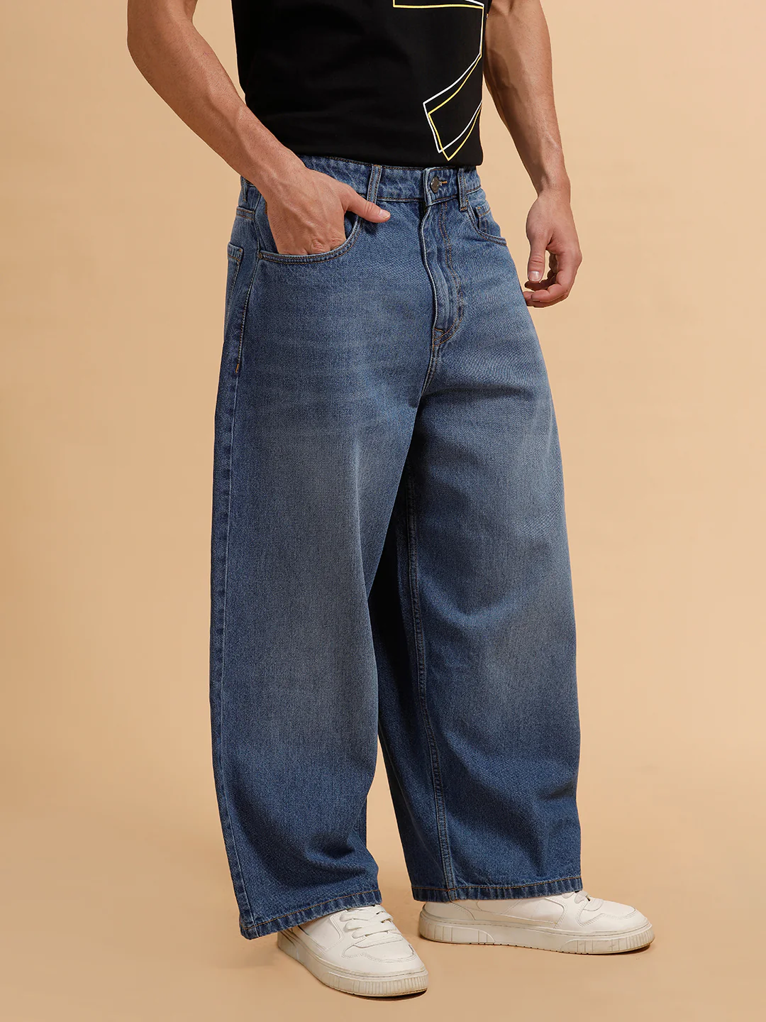 Casual Heavy Fade Baggy Fit Jeans | Blue - Image 4