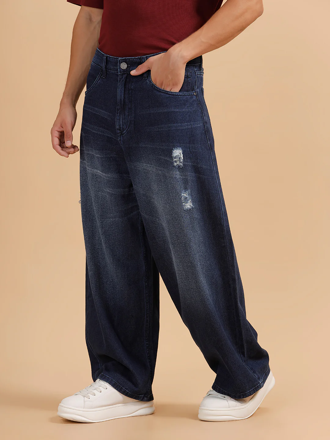 Casual Heavy Fade Baggy Fit Jeans | Dark Blue - Image 4