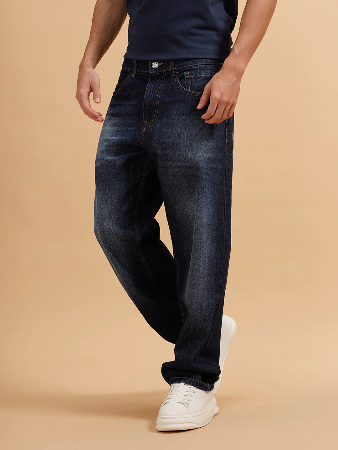 Casual Heavy Fade Loose Fit Jeans | Dark Blue - Image 4
