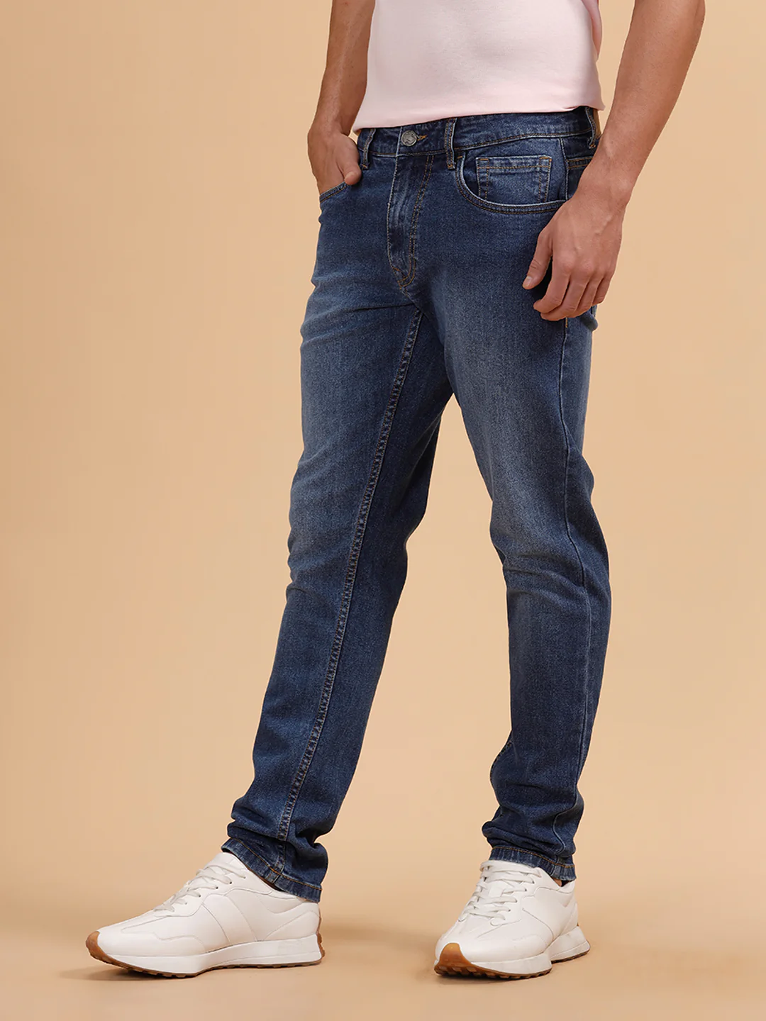 Casual Heavy Fade Slim Fit Jeans | Blue - Image 4