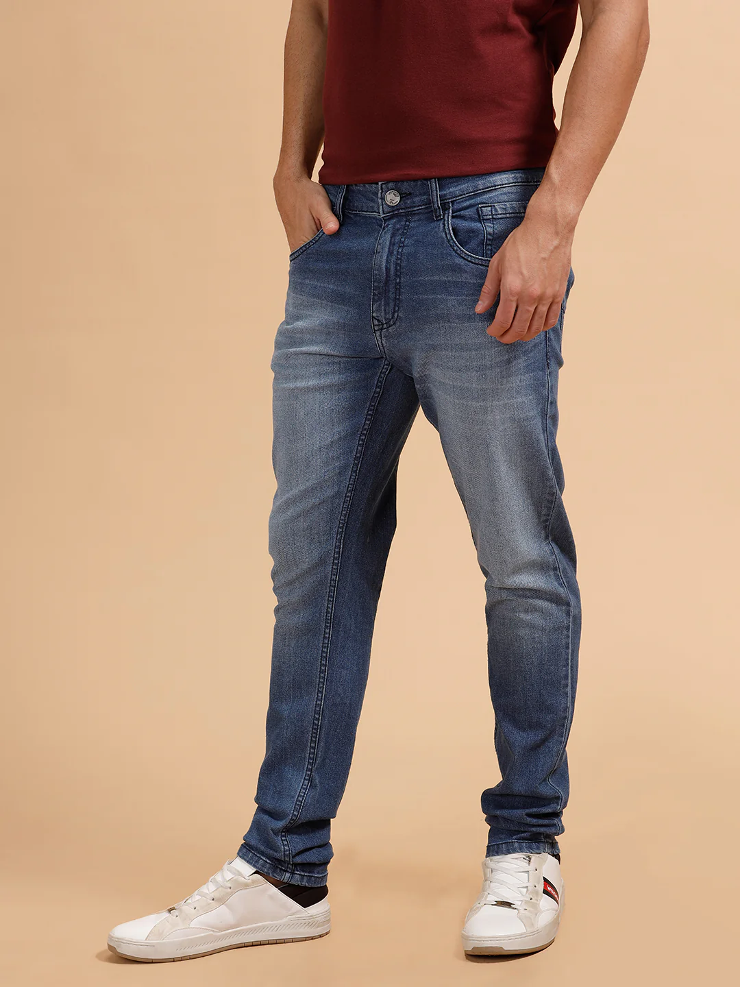 Casual Heavy Fade Slim Fit Jeans | Light Blue - Image 4