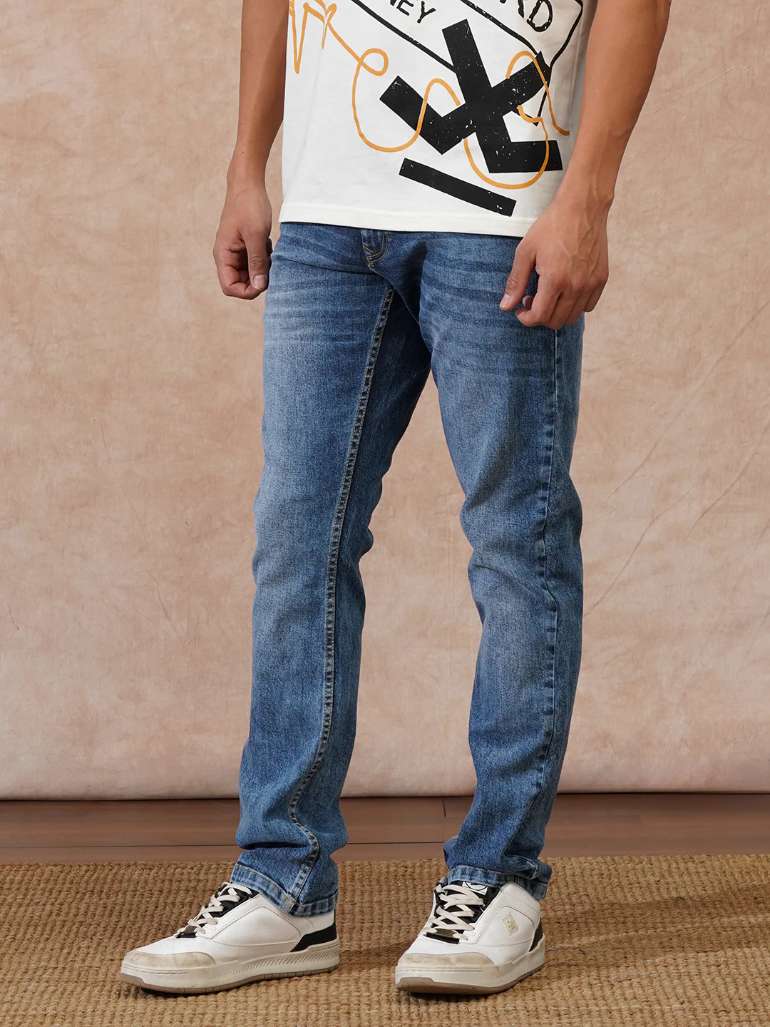 Casual Heavy Fade Straight Fit Jeans | Blue - Image 4