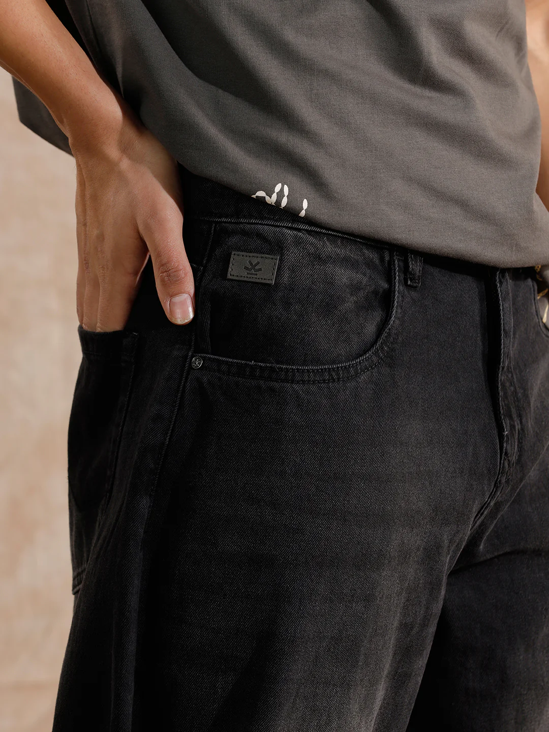 Casual Heavy Fade Baggy Fit Jeans | Dark Grey - Image 5