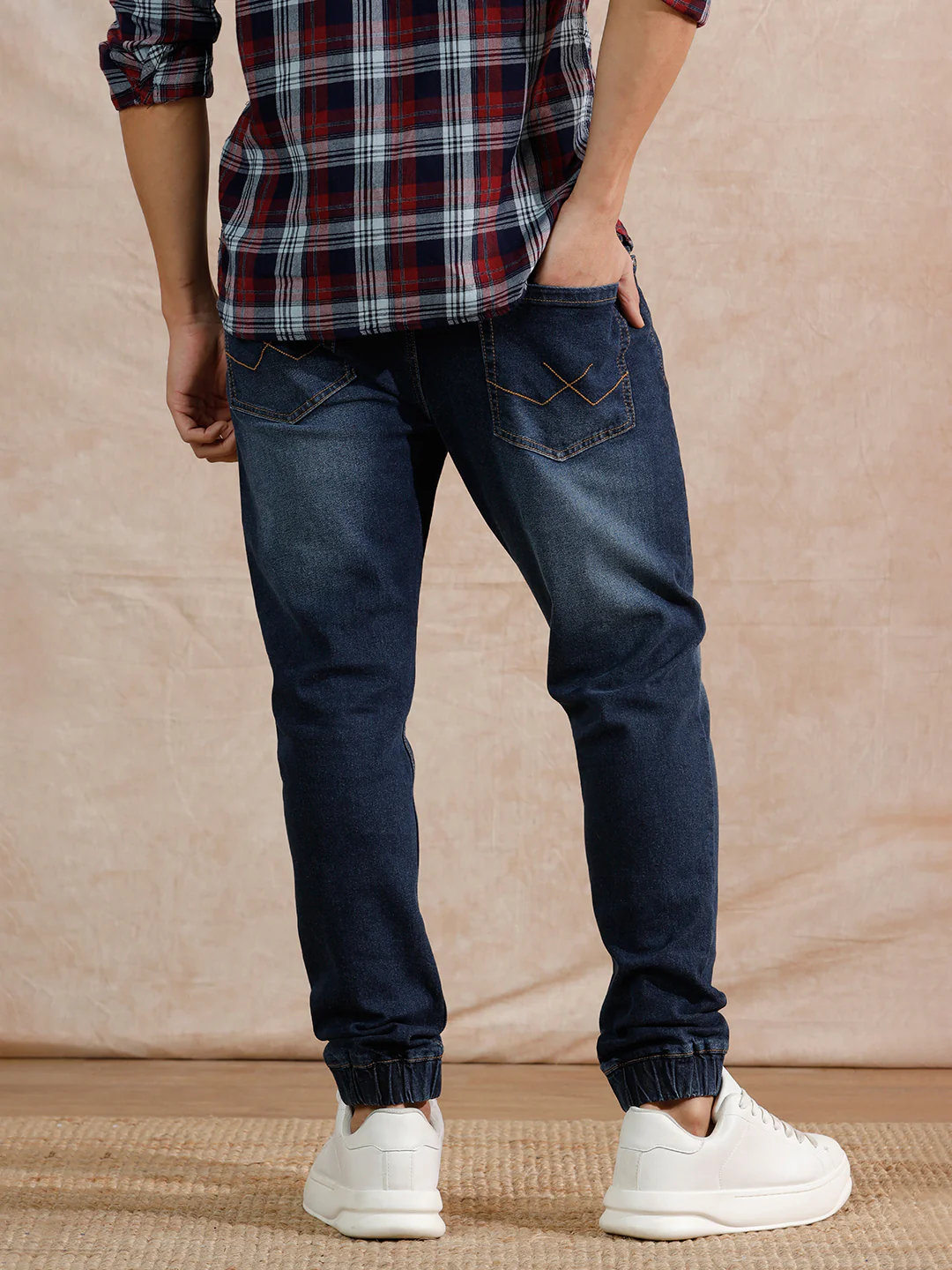 Casual Heavy Fade Jogger Fit Jeans | Dark Blue - Image 3