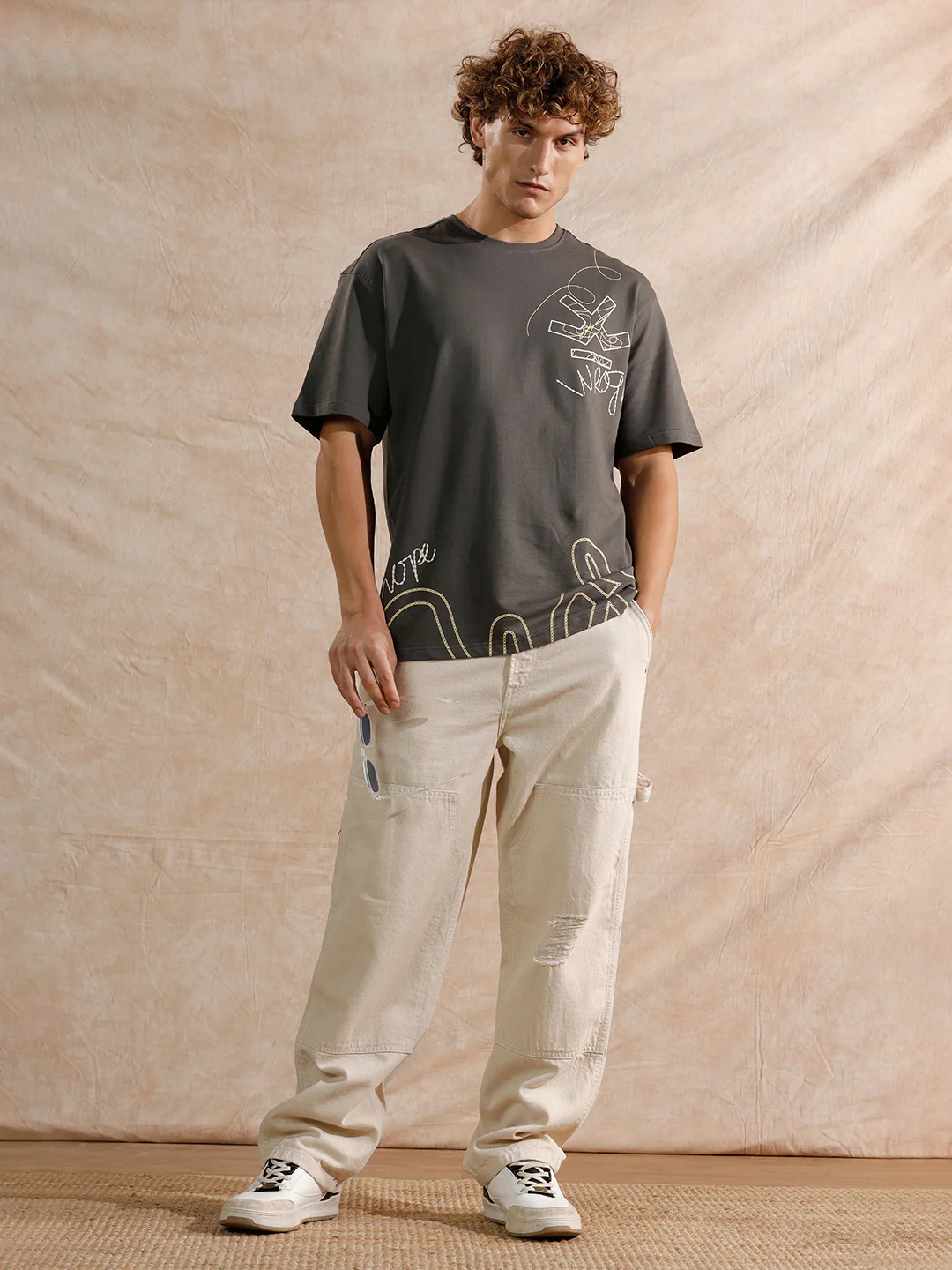 Distressed Loose Fit Trouser | Beige - Image 2