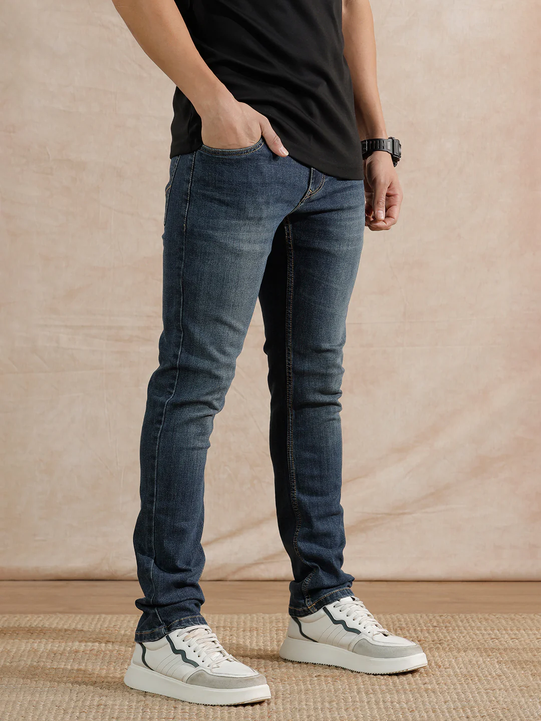 Casual Heavy Fade Slim Fit Jeans | Blue - Image 4