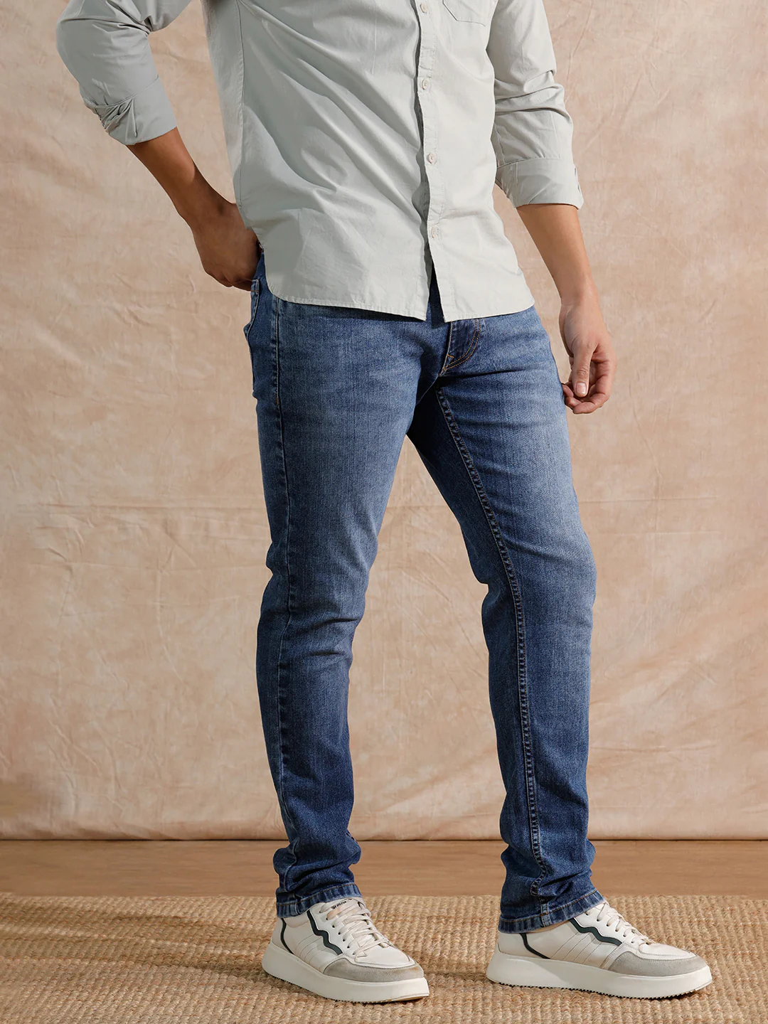 Casual Heavy Fade Slim Fit Jeans | Blue - Image 4
