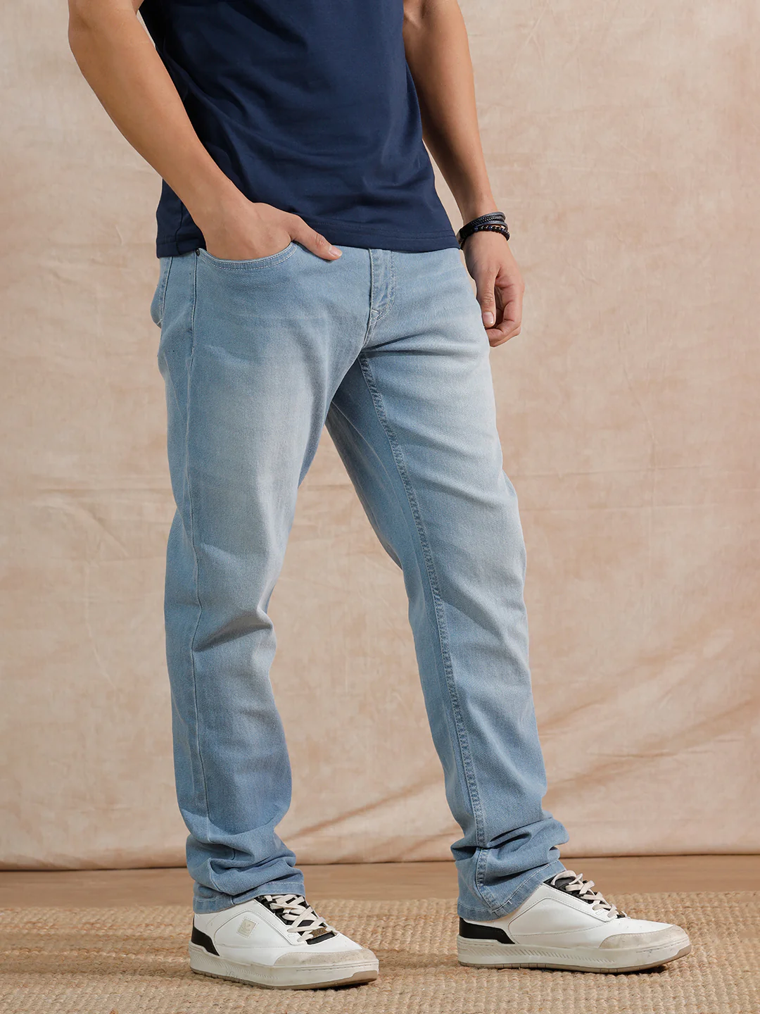 Casual Heavy Fade Slim Fit Jeans | Light Blue - Image 4