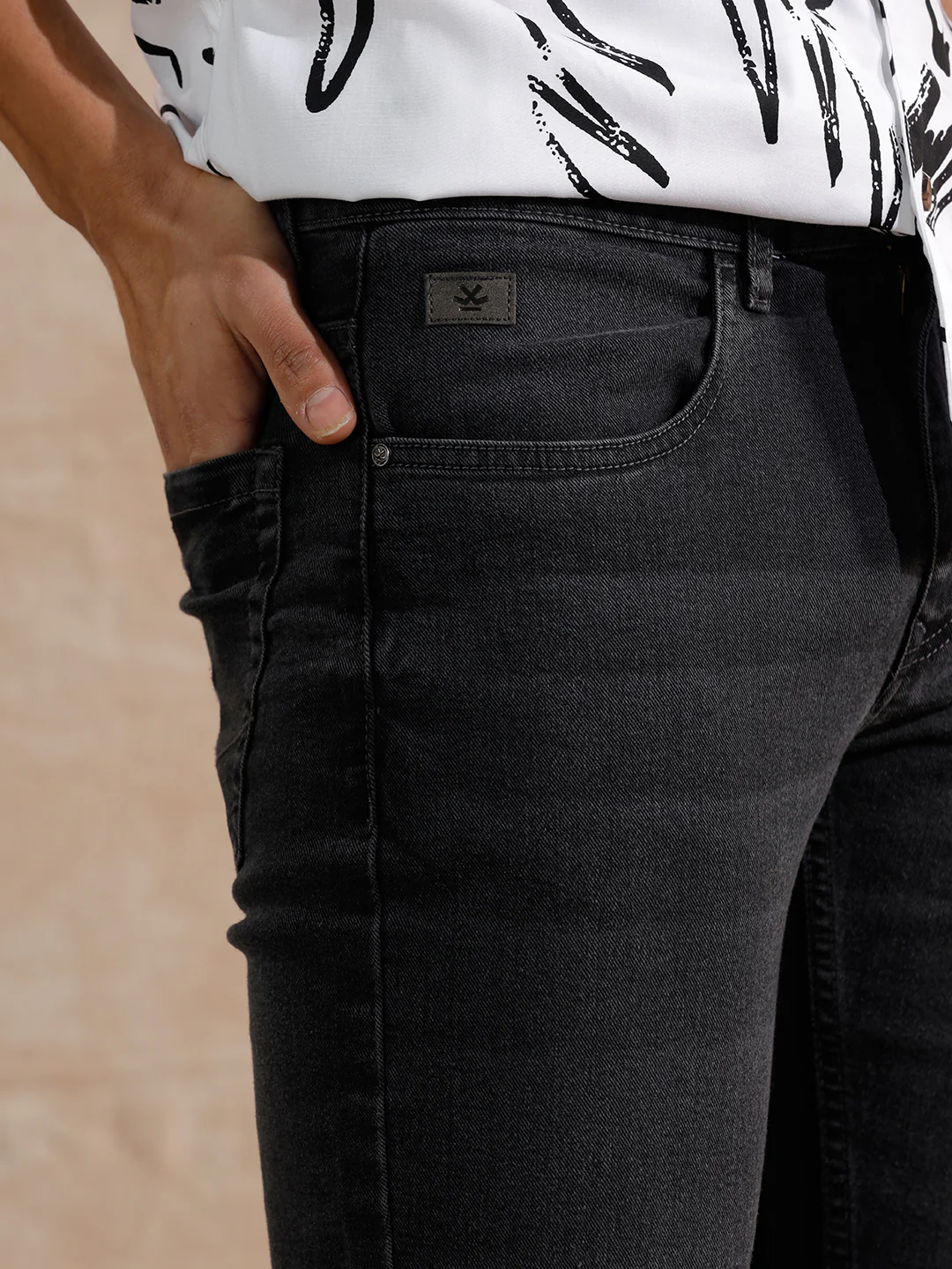 Casual Heavy Fade Straight Fit Jeans | Dark Grey - Image 5