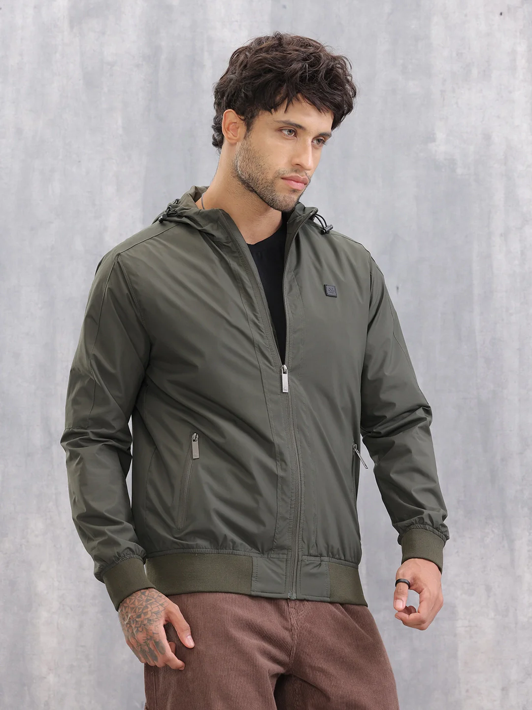 Casual Hooded Bomber Jacket | Olive - Image 4
