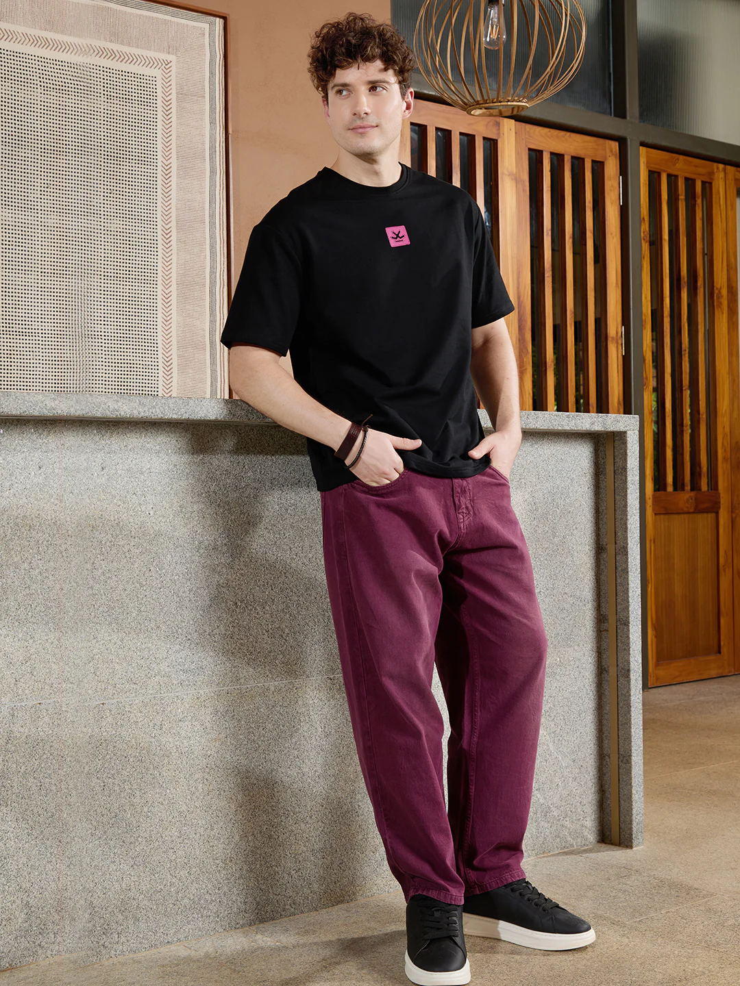 Casual Loose Fit Jeans | Maroon - Image 2