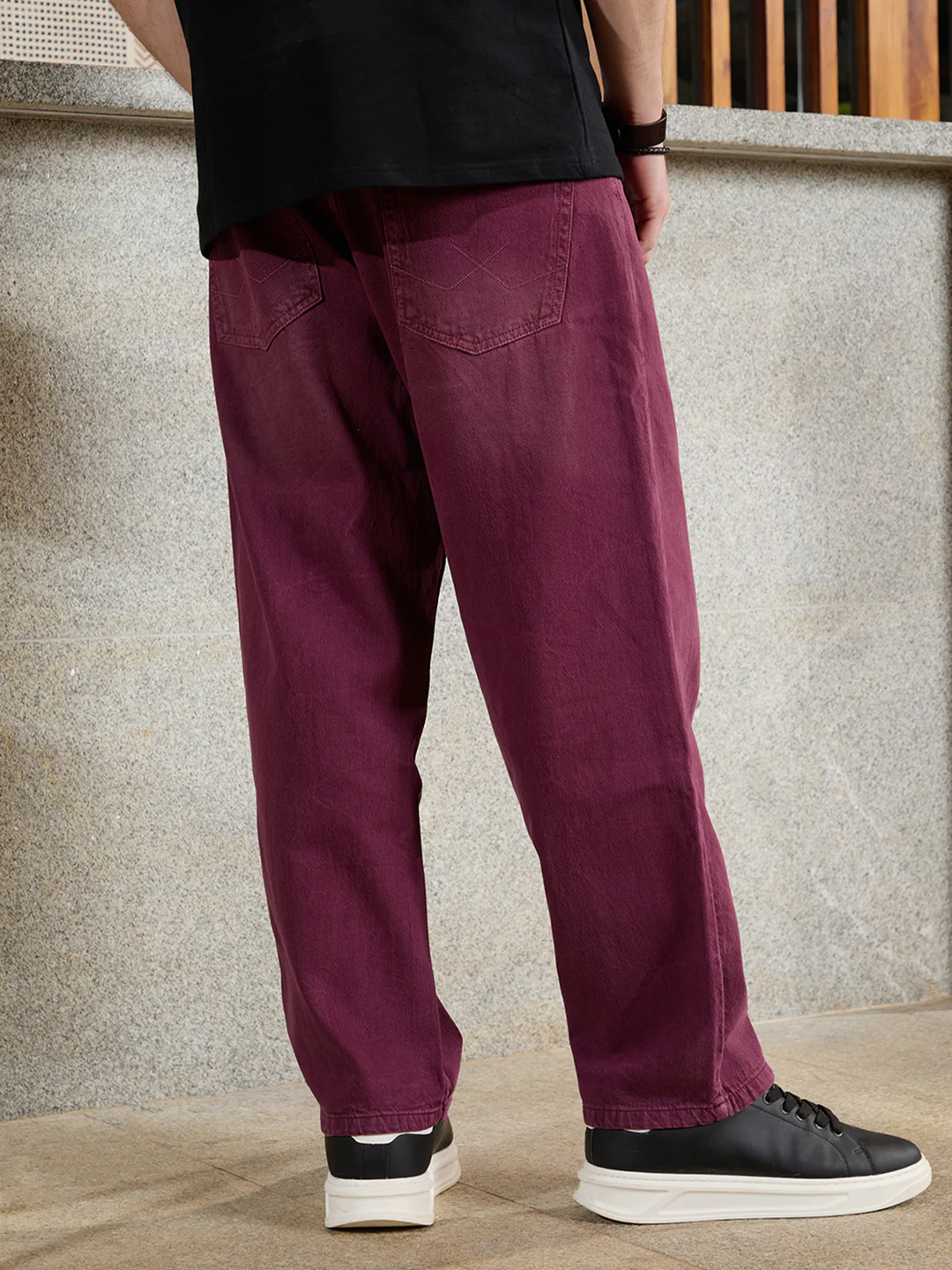 Casual Loose Fit Jeans | Maroon - Image 3