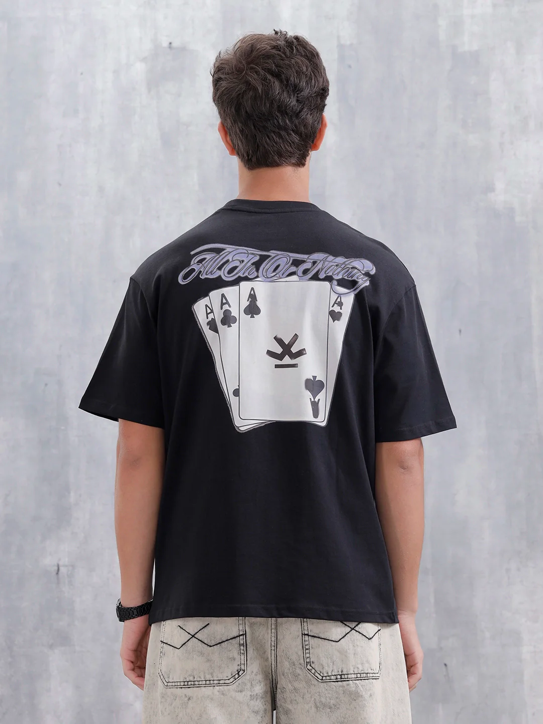 Casual Men Oversized Fit Tee With Graphic | Black - Image 3