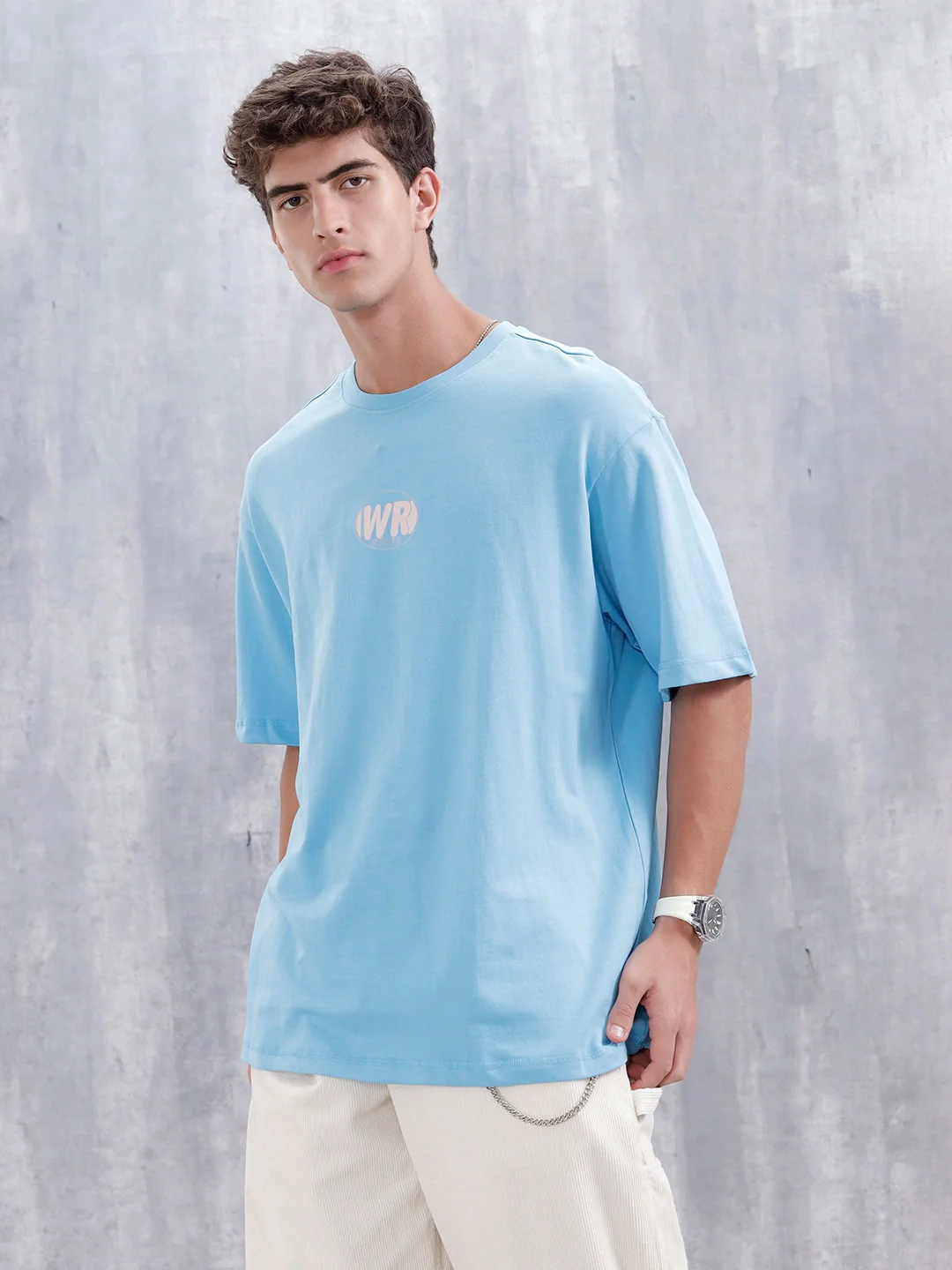 Casual Men Oversized Fit Tee With Graphic | Blue - Image 4