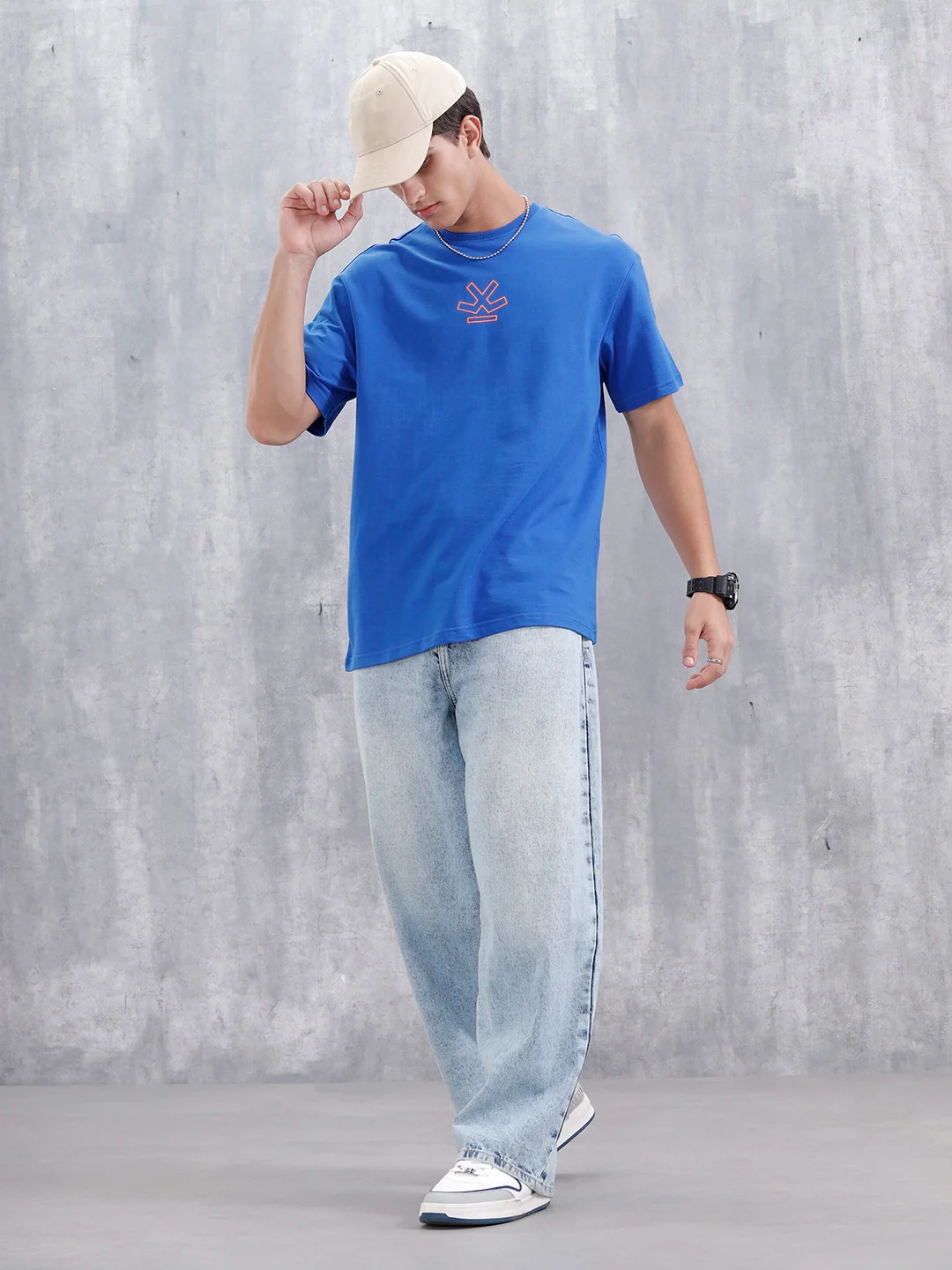 Casual Men Oversized Fit Tee With Graphic | Blue - Image 2