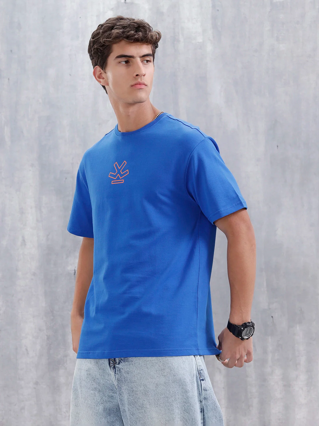 Casual Men Oversized Fit Tee With Graphic | Blue - Image 4