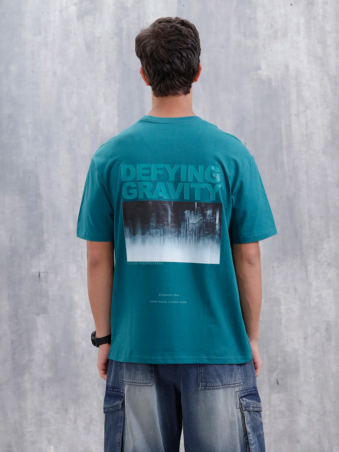 Casual Men Oversized Fit Tee With Graphic | Green - Image 3