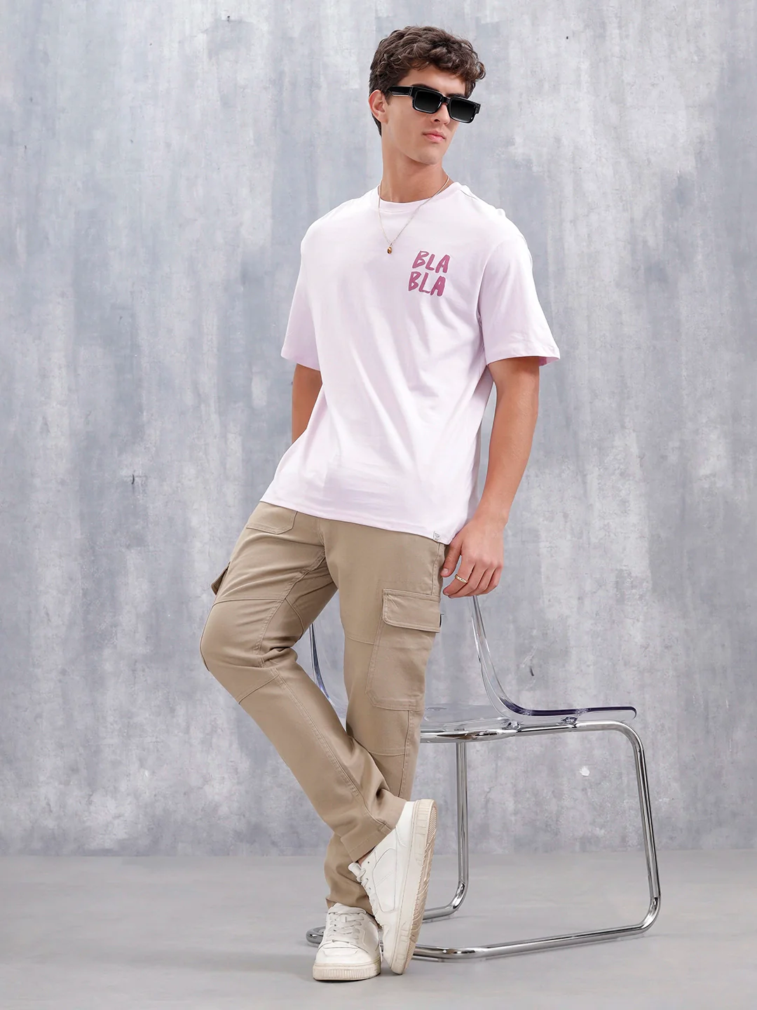 Casual Men Oversized Fit Tee With Graphic | Pink - Image 3