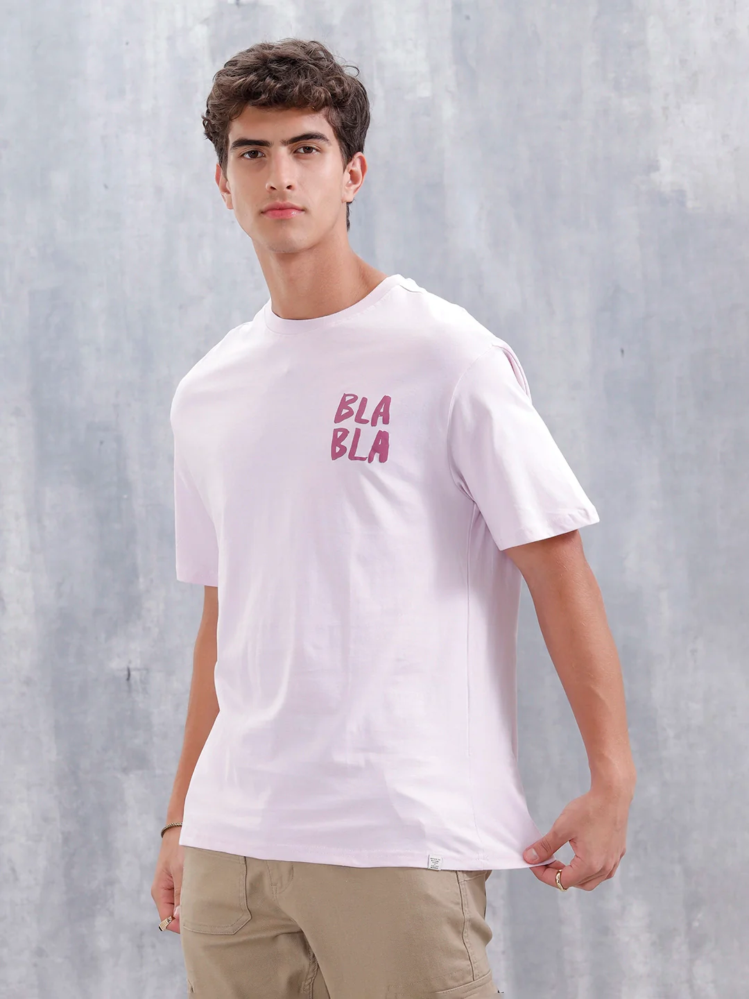 Casual Men Oversized Fit Tee With Graphic | Pink - Image 5
