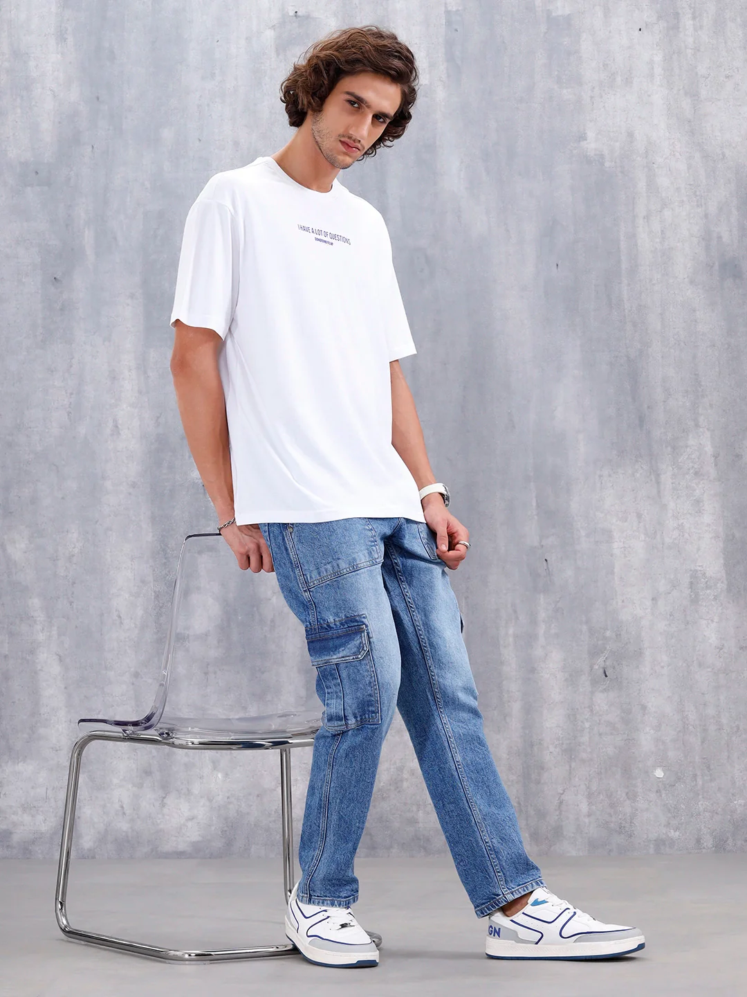 Casual Men Oversized Fit Tee With Graphic | White - Image 2