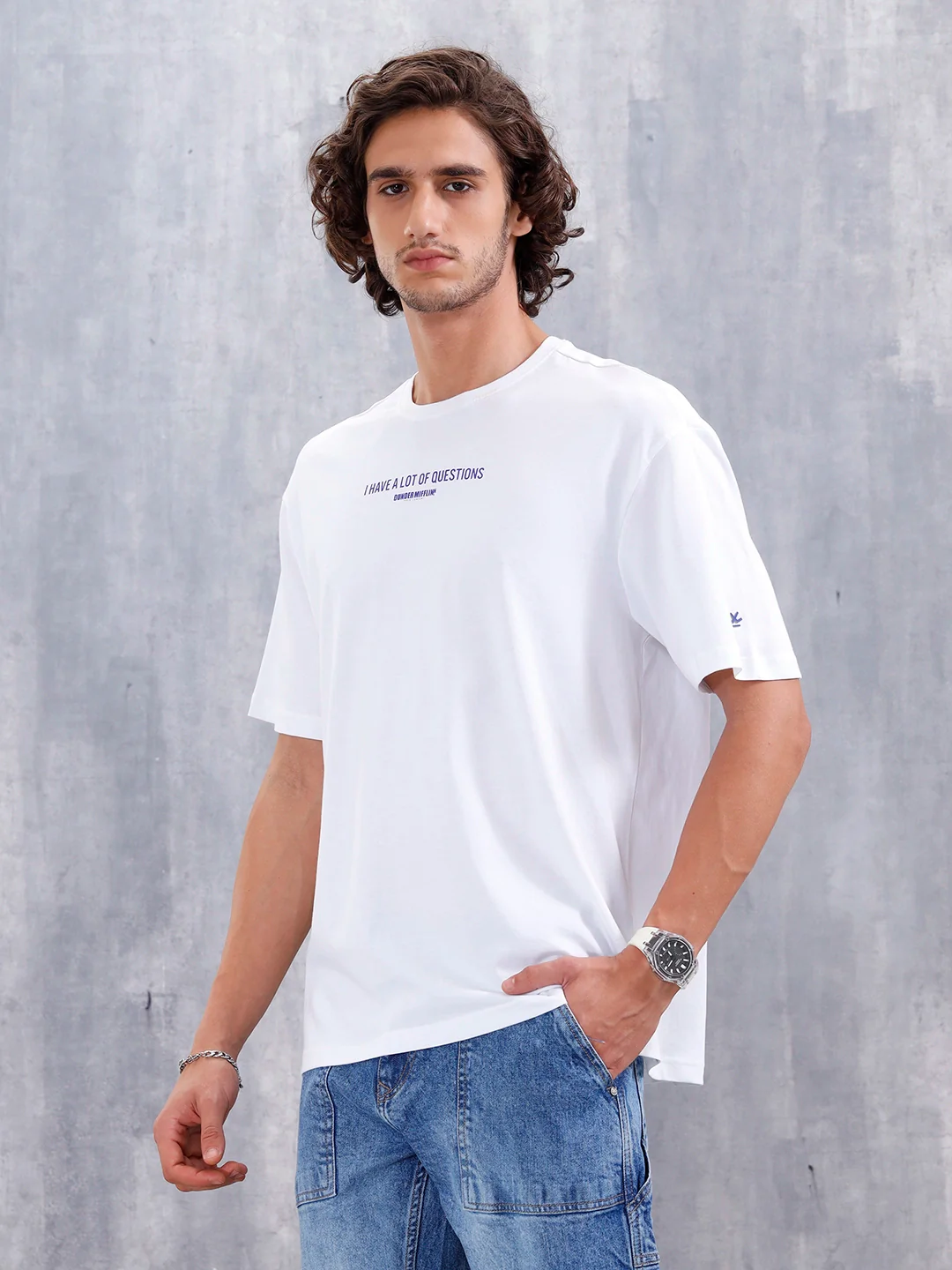 Casual Men Oversized Fit Tee With Graphic | White - Image 4