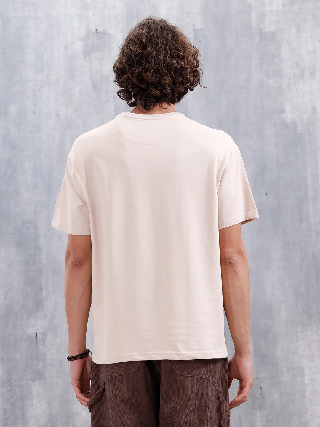 Casual Men Oversized Fit Tee With Placement Graphic | Beige - Image 3