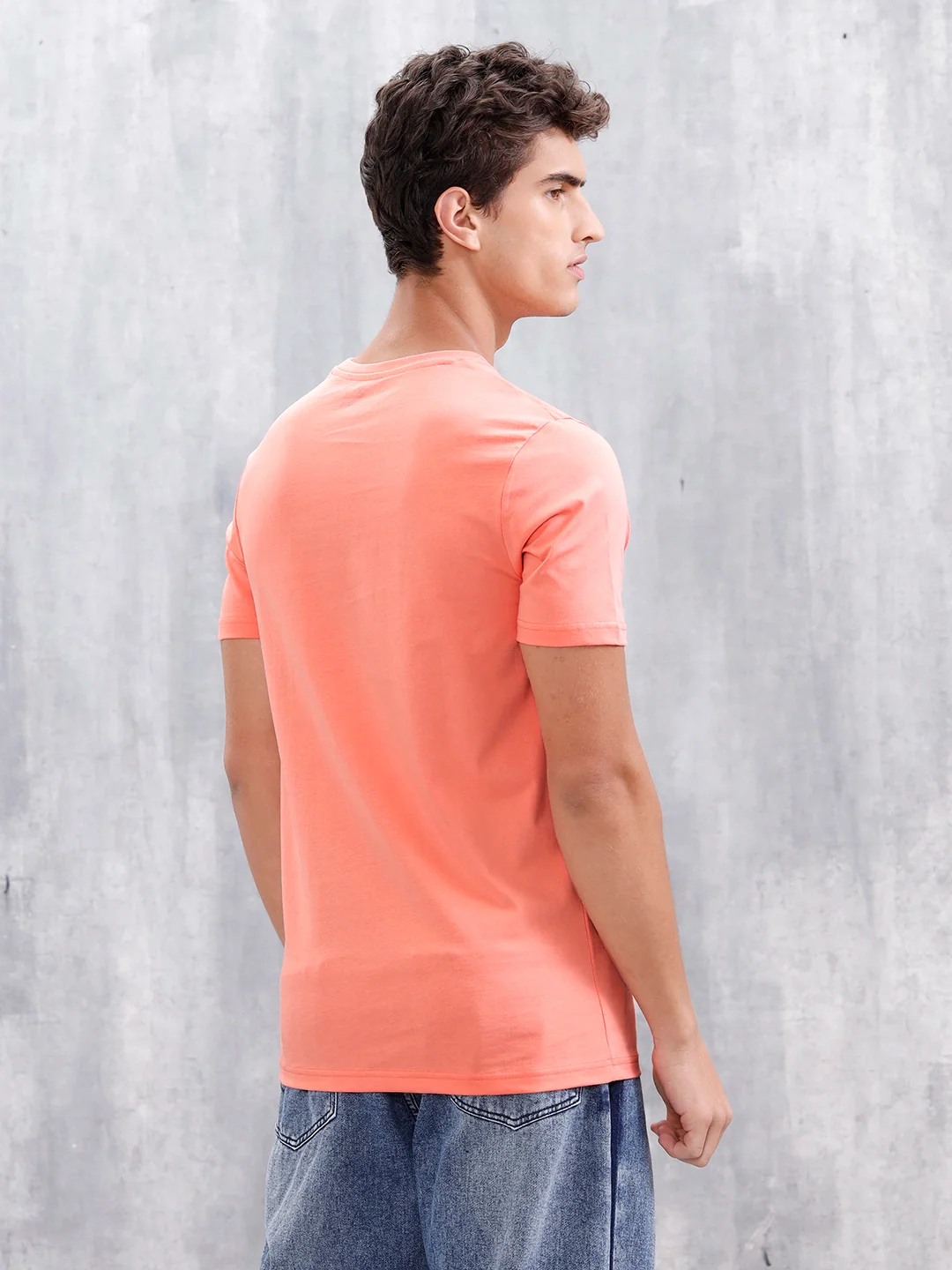 Casual Men Regular Fit Tee With Graphic | Peach - Image 3