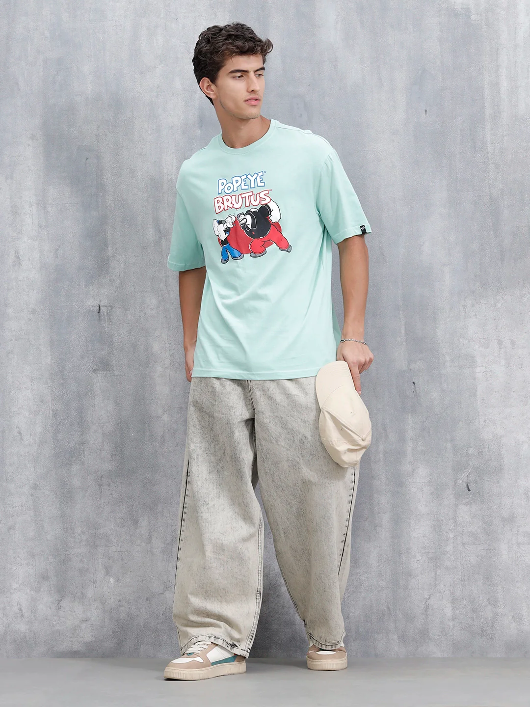 Casual Men’s Oversized Fit T-Shirt Featuring Popeye | Light Green - Image 2