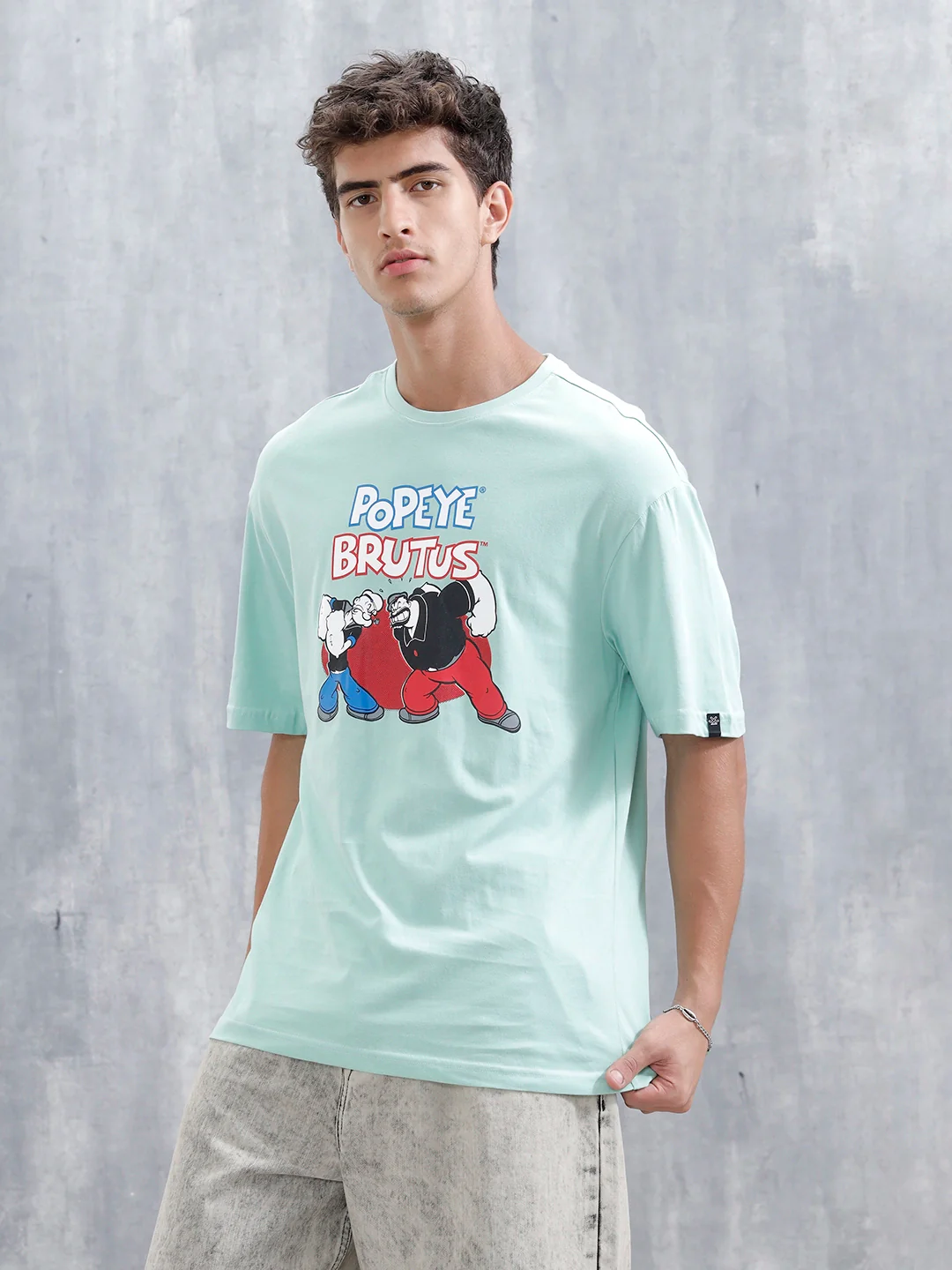 Casual Men’s Oversized Fit T-Shirt Featuring Popeye | Light Green - Image 4