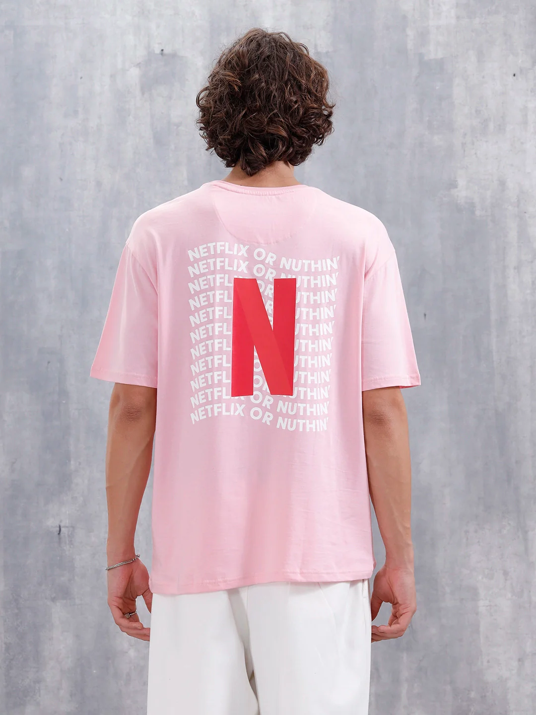 Casual Men’s Oversized T-Shirt Featuring Netflix | Pink - Image 3