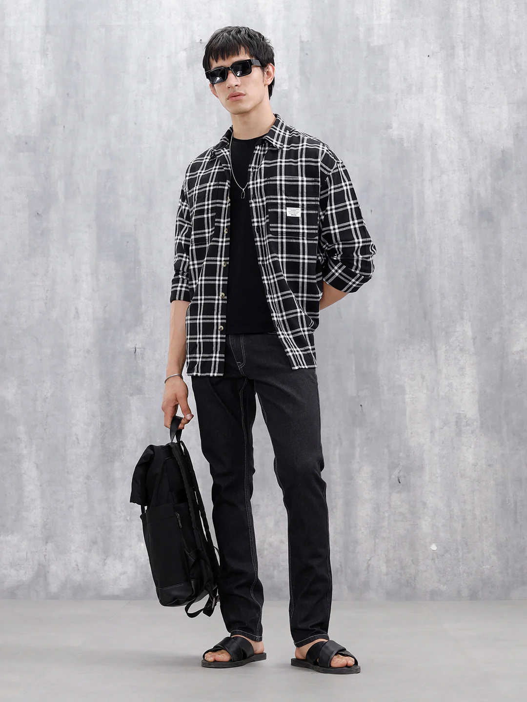Casual Oversized Fit Checkered Pattern Shirt | Black - Image 2