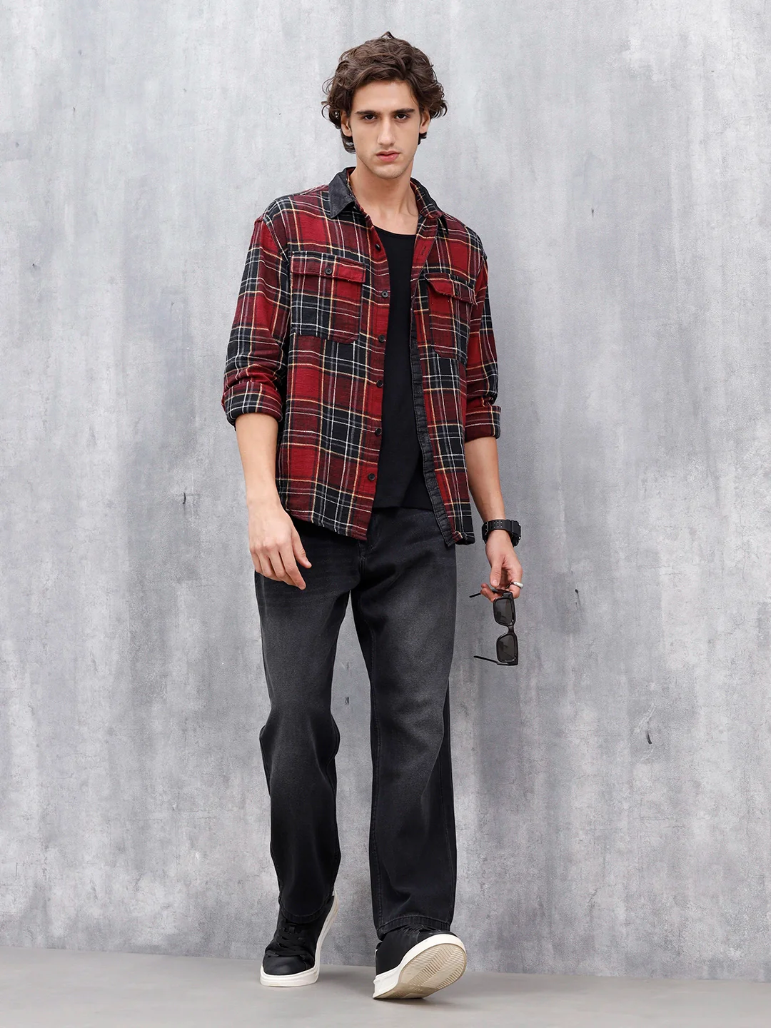 Casual Oversized Fit Checkered Pattern Shirt | Red - Image 2