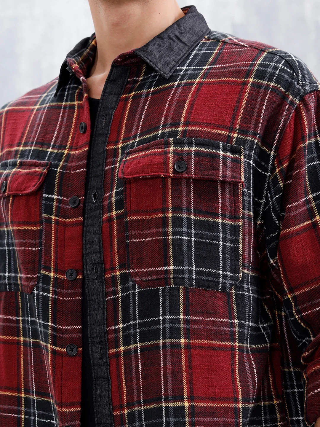 Casual Oversized Fit Checkered Pattern Shirt | Red - Image 5