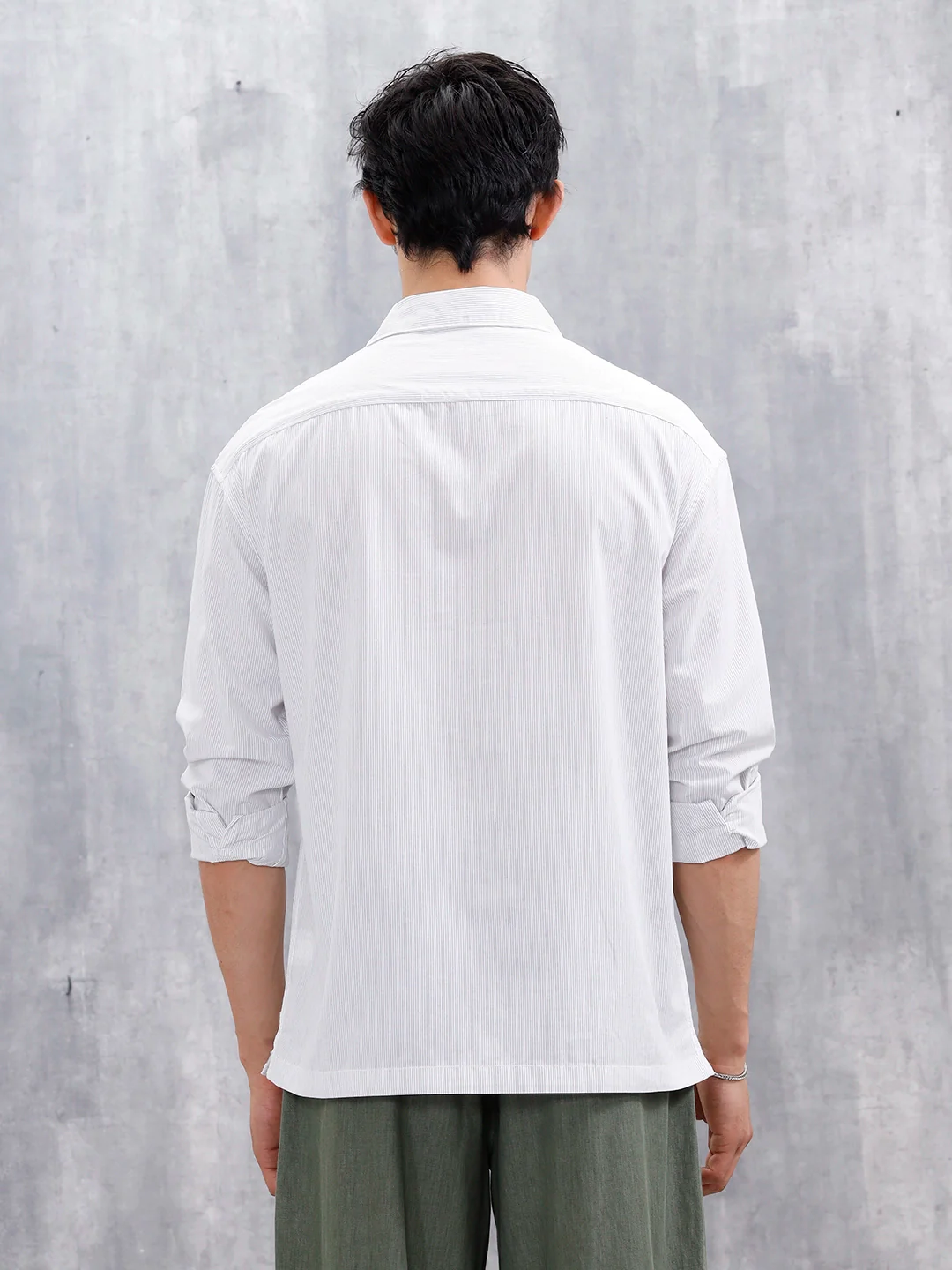 Casual Oversized Fit Striped Pattern Shirt | Off White - Image 3