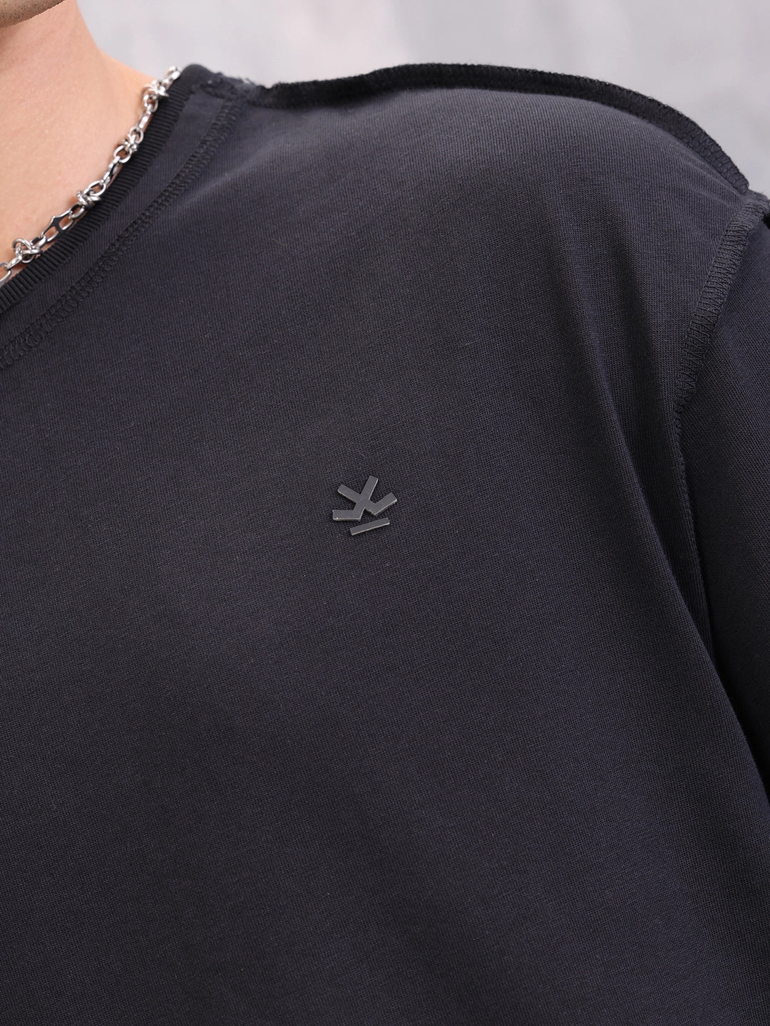 Casual Oversized Fit T-shirt With Raw Edge And Flatlock Detail | Black - Image 5