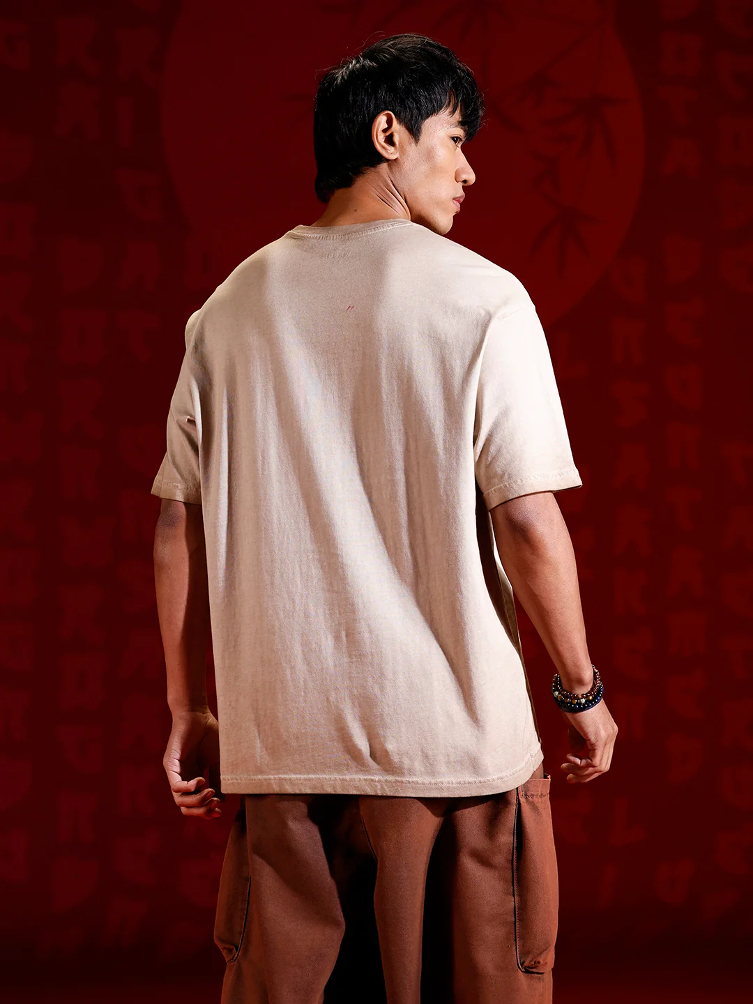 Casual oversized T-shirt with statement chest print & Embroidery | Brown - Image 3