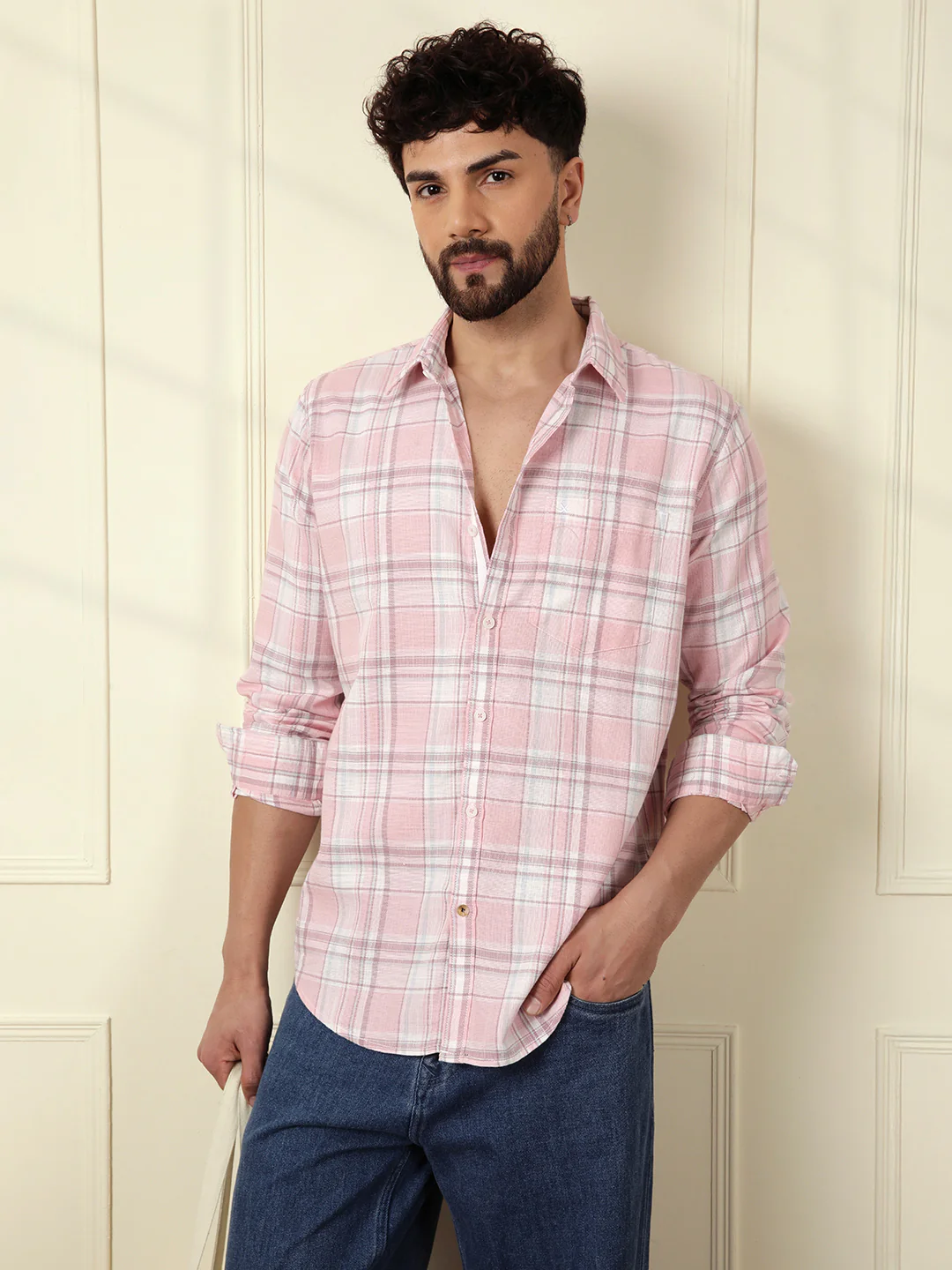 Textured Checks Summer Shirt | Pink - Image 2