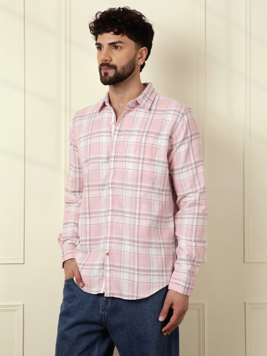 Textured Checks Summer Shirt | Pink - Image 5