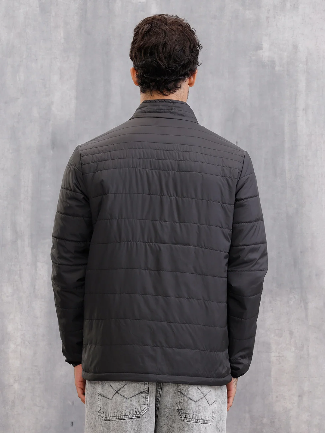 Casual Quilted Solid Bomber Jacket | Black - Image 3